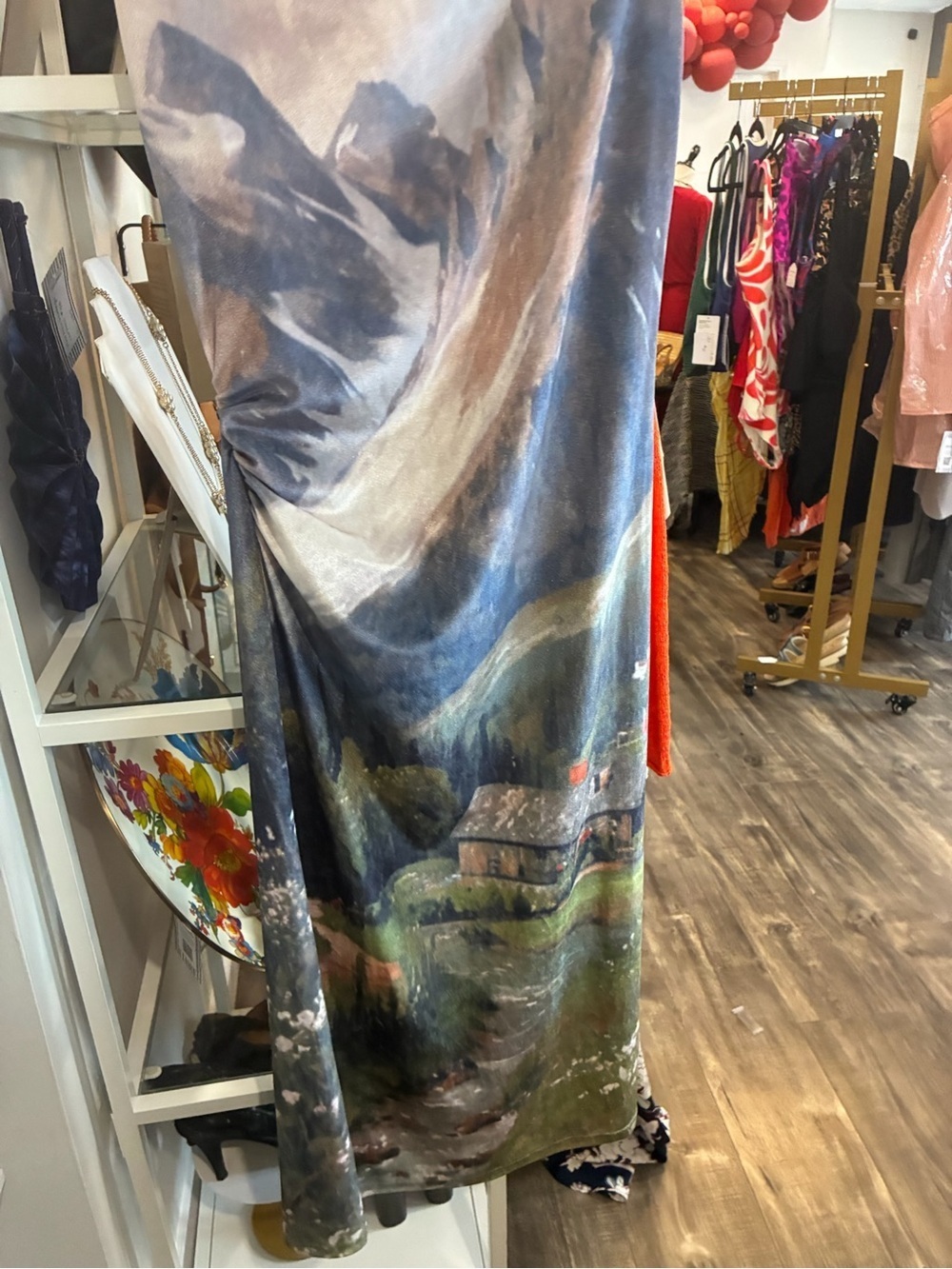 Cider Mountain Landscape Sleeveless Dress - Blue Green Gray - Picture 3 of 4